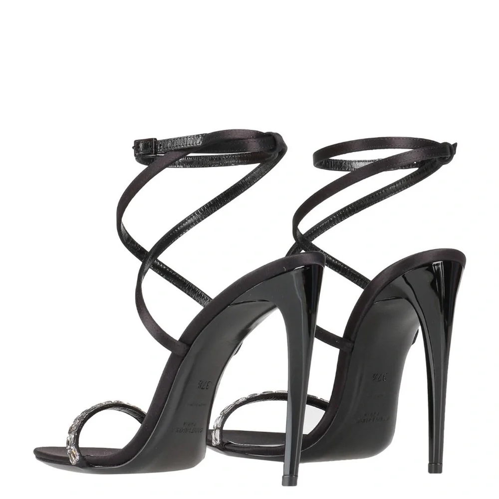 Saint Laurent Black Ankle Wrap Stiletto Heels - Picture 4 of 4